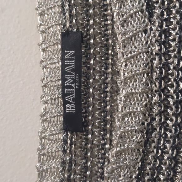Balmain Silver and Black Striped Cable Knit Metallic Sweater - Picture 2 of 10